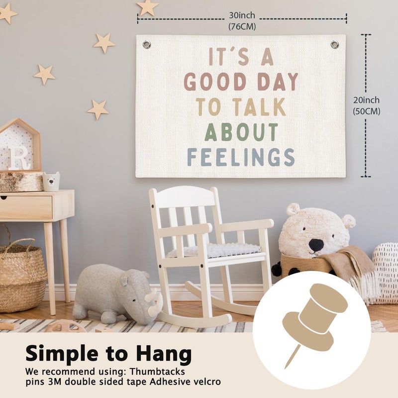 ETVISO Mental Health It's a Good Day to Talk About Feelings Therapy Office Decor - Linen Banner Wall Hanging Canvas Banner Flag Decor for Therapy School Counselor Counseling Office - Image 2